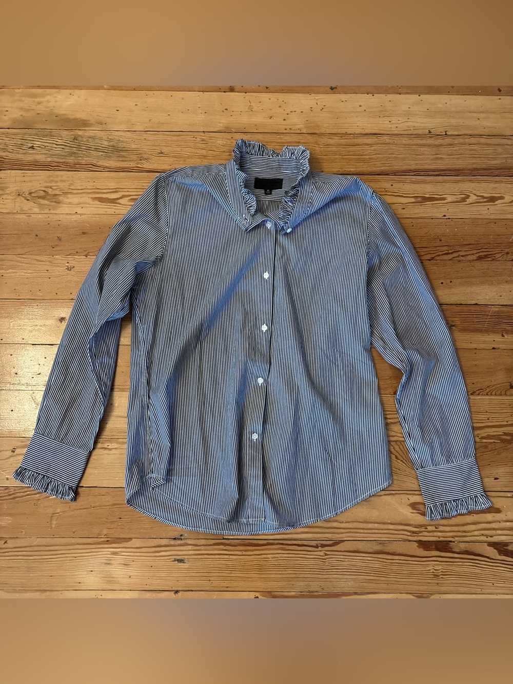 Nili Lotan Shirt Lydia? Gray White Stripe Ruffled Cotton Size Medium M